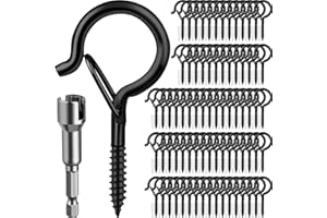 100 Pack Screw Hooks for String Light, Q-Hanger Hook with Windproof Safety Buckle, Patio Wall Ceilling Eye Cup Hook for Hangi