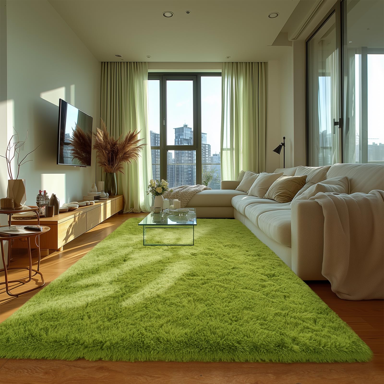 Photo 1 of Green  Area Rugs for Bedroom Living Room, 8x10 Fluffy Fuzzy Shaggy Carpet for Kids Playroom Nursery Room, Thick Soft Plush Mat for Kids Baby Boys Teen Dorm Home Decor Aesthetic