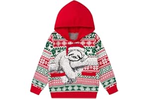 Vieille Toddler Girls Boys Ugly Christmas Sweater Kids Knit Xmas Hooded Pullover Sweater 2-7 Years