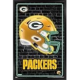 NFL Green Bay Packers - Neon Helmet 23 Wall Poster, 22.4L" x 14.7W", Black Framed Version