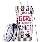 Qtencas Anime Gifts for Women, Just A Girl Who Really Loves Anime Travel Tumbler, Birthday Christmas Gifts for Anime Lovers Girls, Sister, Friends, Stainless Steel Travel Tumblers, 20oz