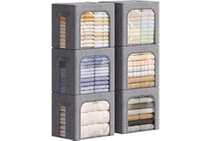 Lifewit Clothes Storage Bins with Metal Frame, Stackable Storage Box, Foldable Clothing Storage Bins with Lids, 40L Storage B