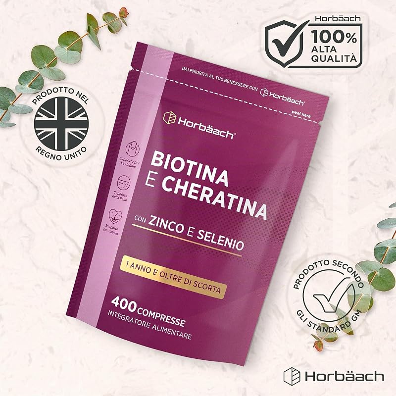 Biotina Cheratina e Zinco per Capelli - +1 Anno di Scorta - 400 Compresse