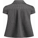Womens Peter Pan Collar Shirts Babydoll Tops Puff Sleeve Blouse(Grey,L)