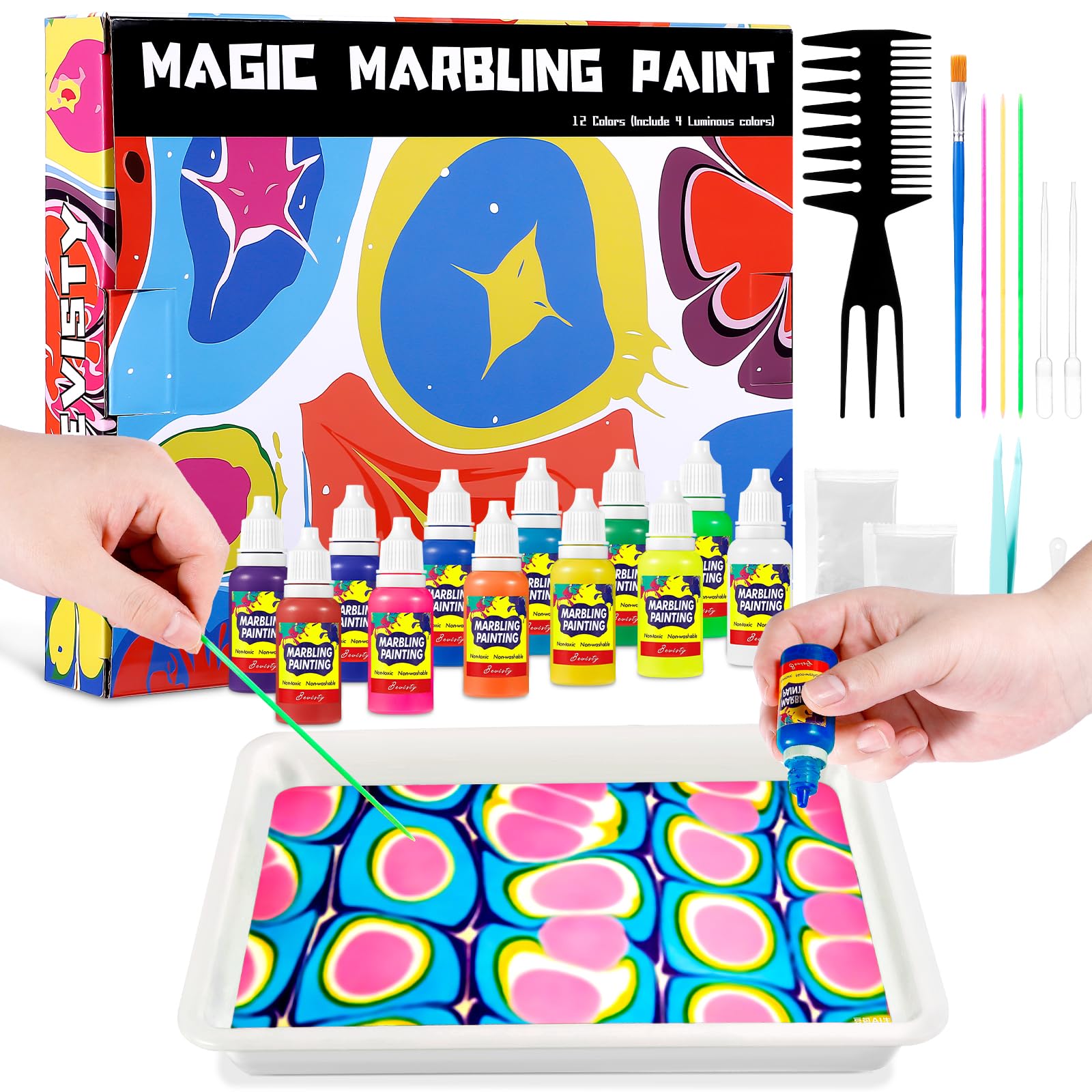 BEVISTY Glow Water Marbling Paint for Kids, Arts & Crafts Gifts for Girls & Boys Ages 9 10 11 Year Olds Girls Boys Crafts for Kid Age 6-12 Birthday Gift Ideas