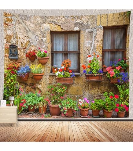 Tuscany Floral ゴブラン織　壁掛け　USA Amazon.com: Tuscany Tapestry Italy Old Stone Wall Flowers