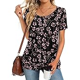 Anymeet 2026 Women's Spring Summer Tunic Tops Short Sleeve Casual Tshirt for Leggings Pleated Blouses