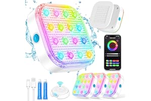 Purheme LED Pool Light, Rechargeable Smart Magnetic Underwater Light with APP Control, Dimmable IP68 Waterproof 12V Nicheless Light for Aboveground/Inground Pools, Pool Pond Decoration (4 Pack)