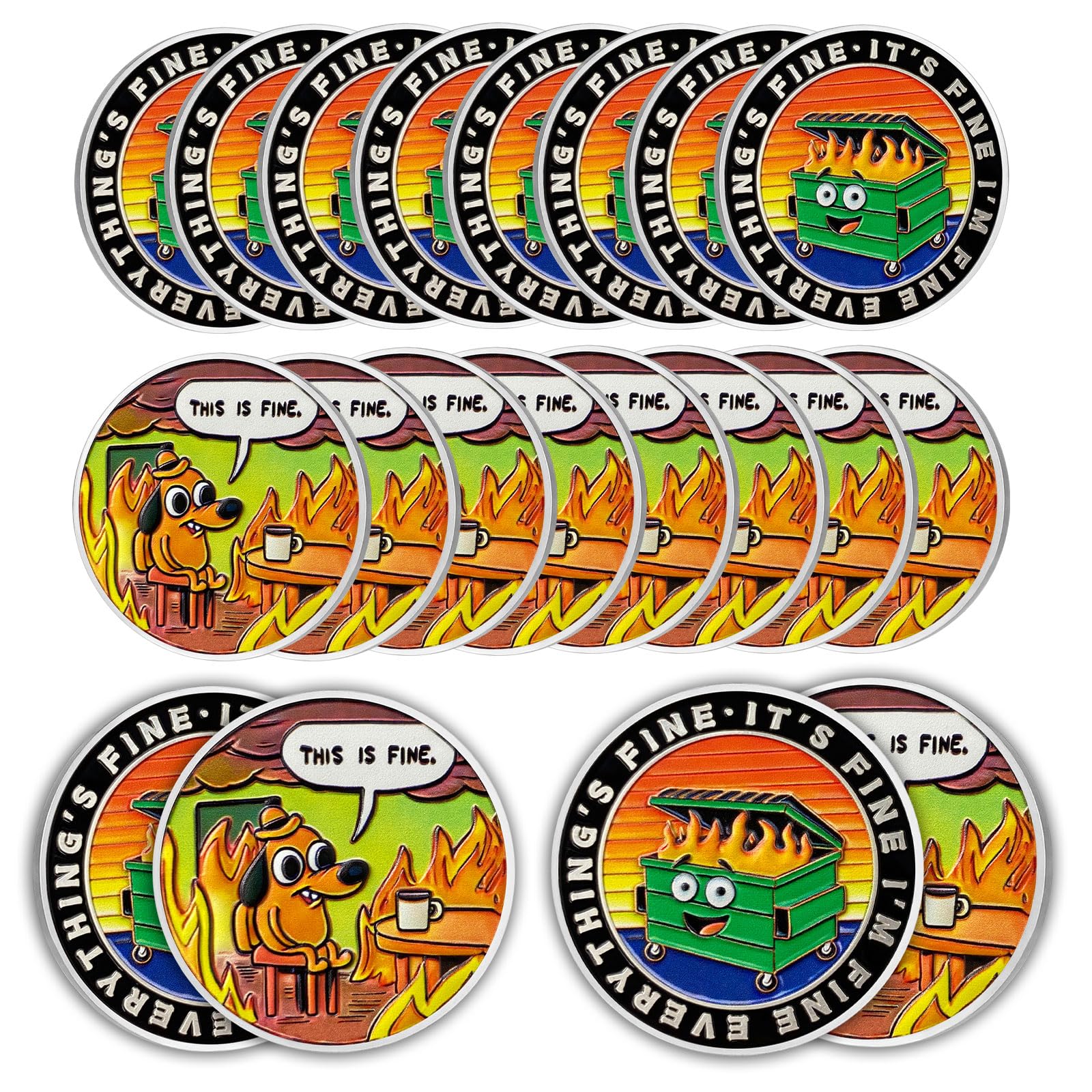 20Pcs Cartoon Style Dumpster Fire Coin, Dumpster Fire Challenge Coin - Funny Office Desk Accessories - Novelty Coins Pocket Token - Inspirational Office Gifts for Men Women Coworker