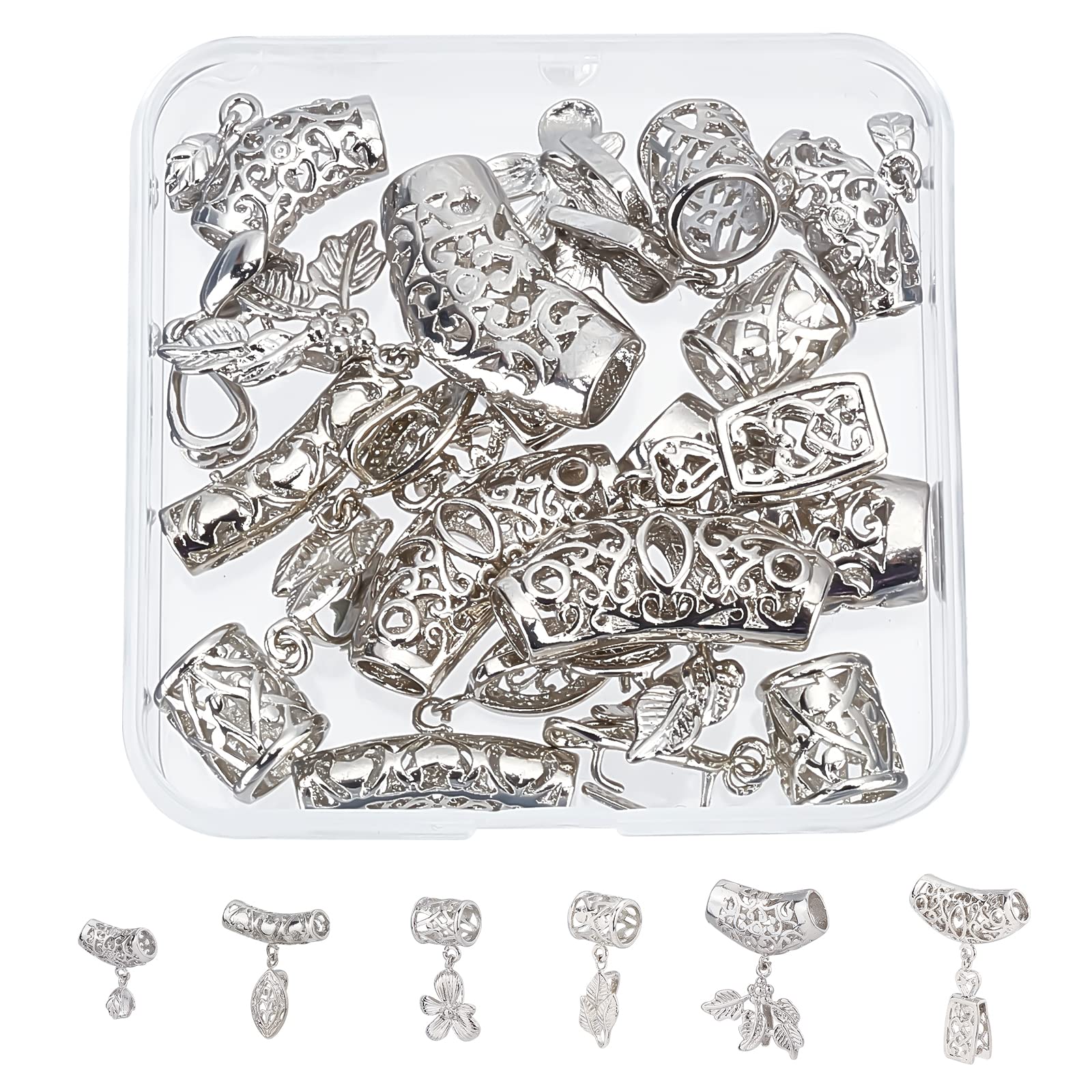 SUPERFINDINGS 12Pcs 6 Style Brass Ice Pinch Bails Hanger Links with Pendant Bails Connectors in Silver for Charm, Retro Jewelry Making