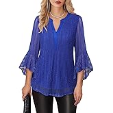 Lotusmile Women's 3/4 Sleeve Dressy Tops Elegant V Neck Blouse for Women Casual Work Evening Party