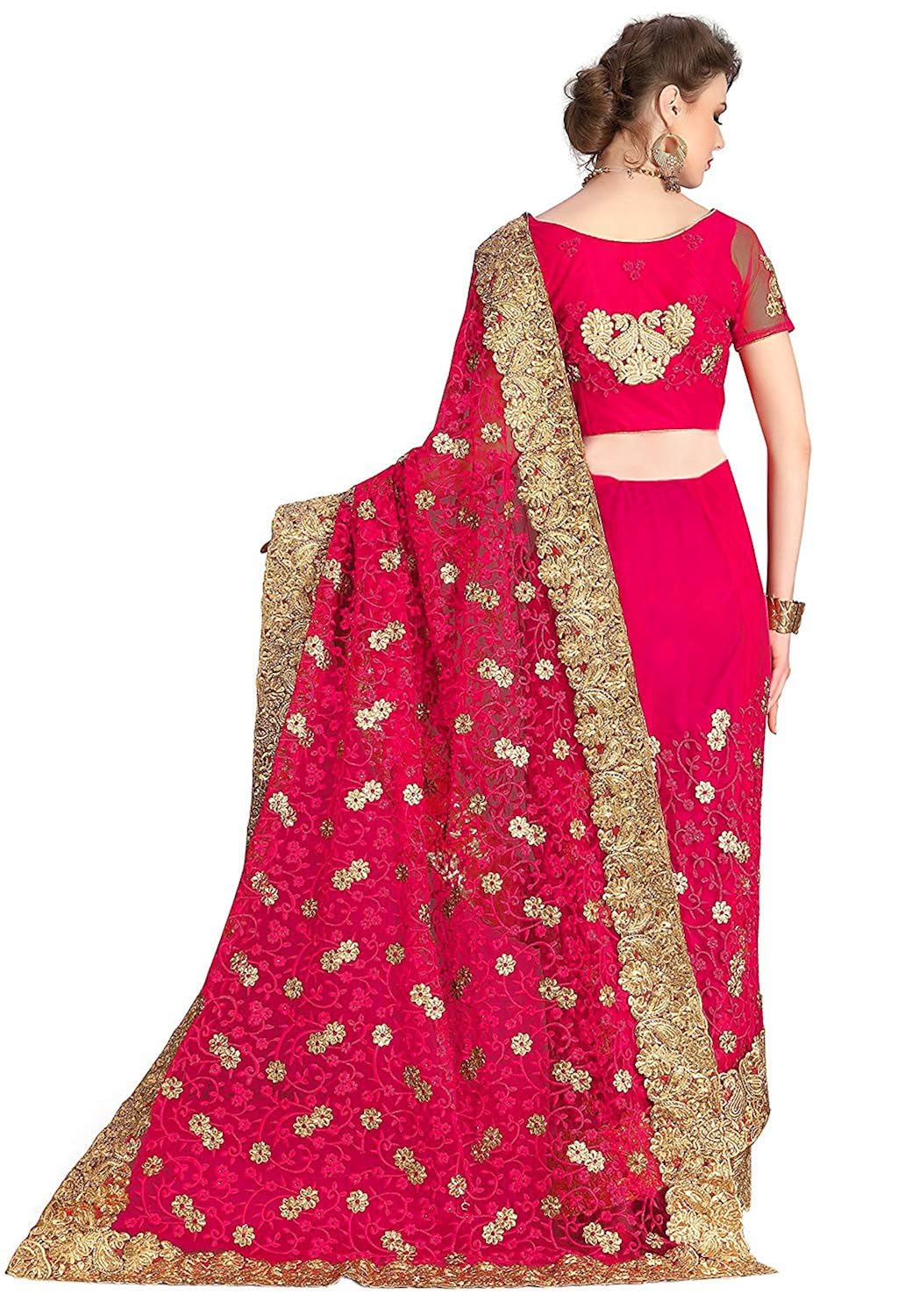 arohi designer net embroidered saree with blouse piece