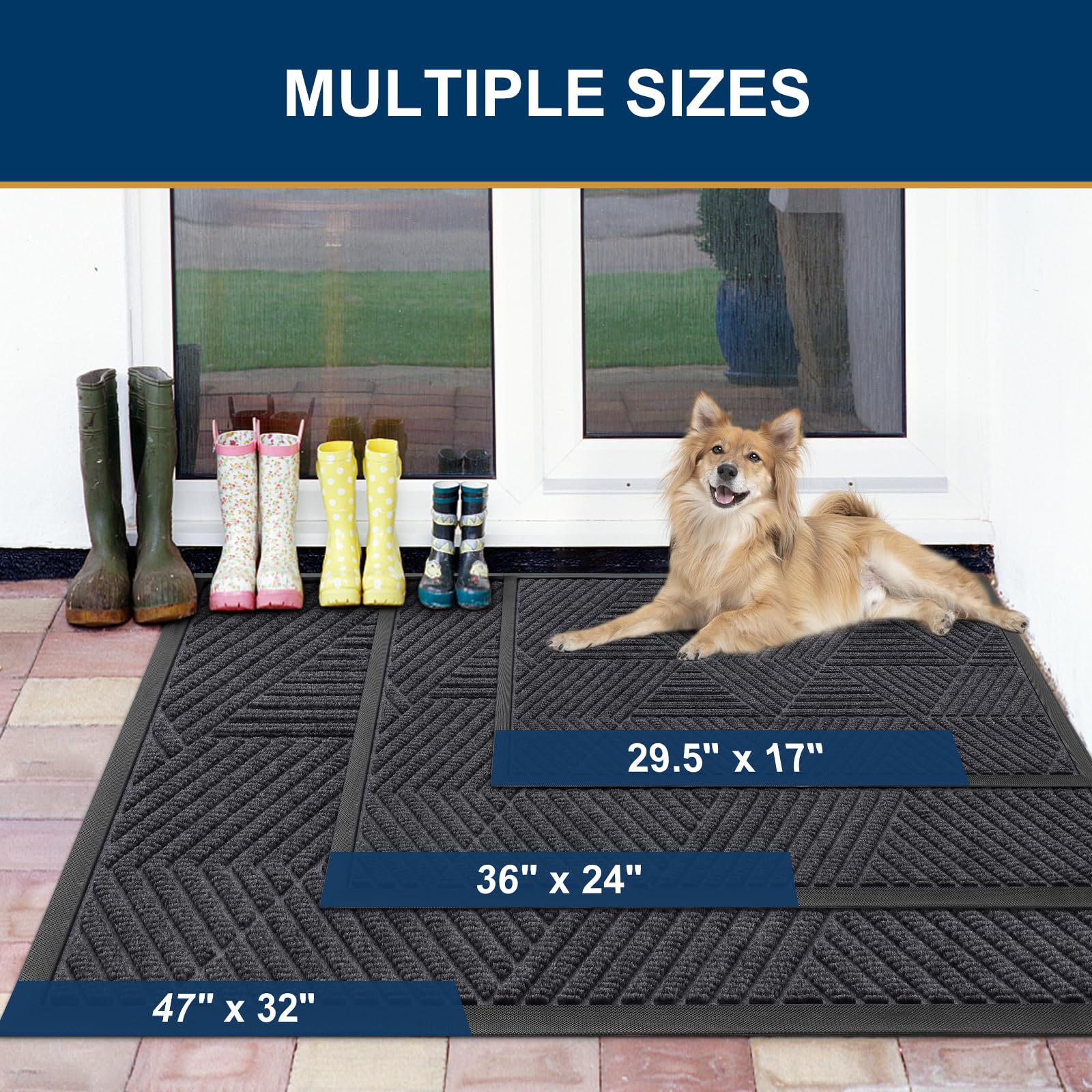 Condition photo showing New/Like New for smiry front door mat outside entrance, heavy duty sturdy natural rubber doormat, trap dirt and moist