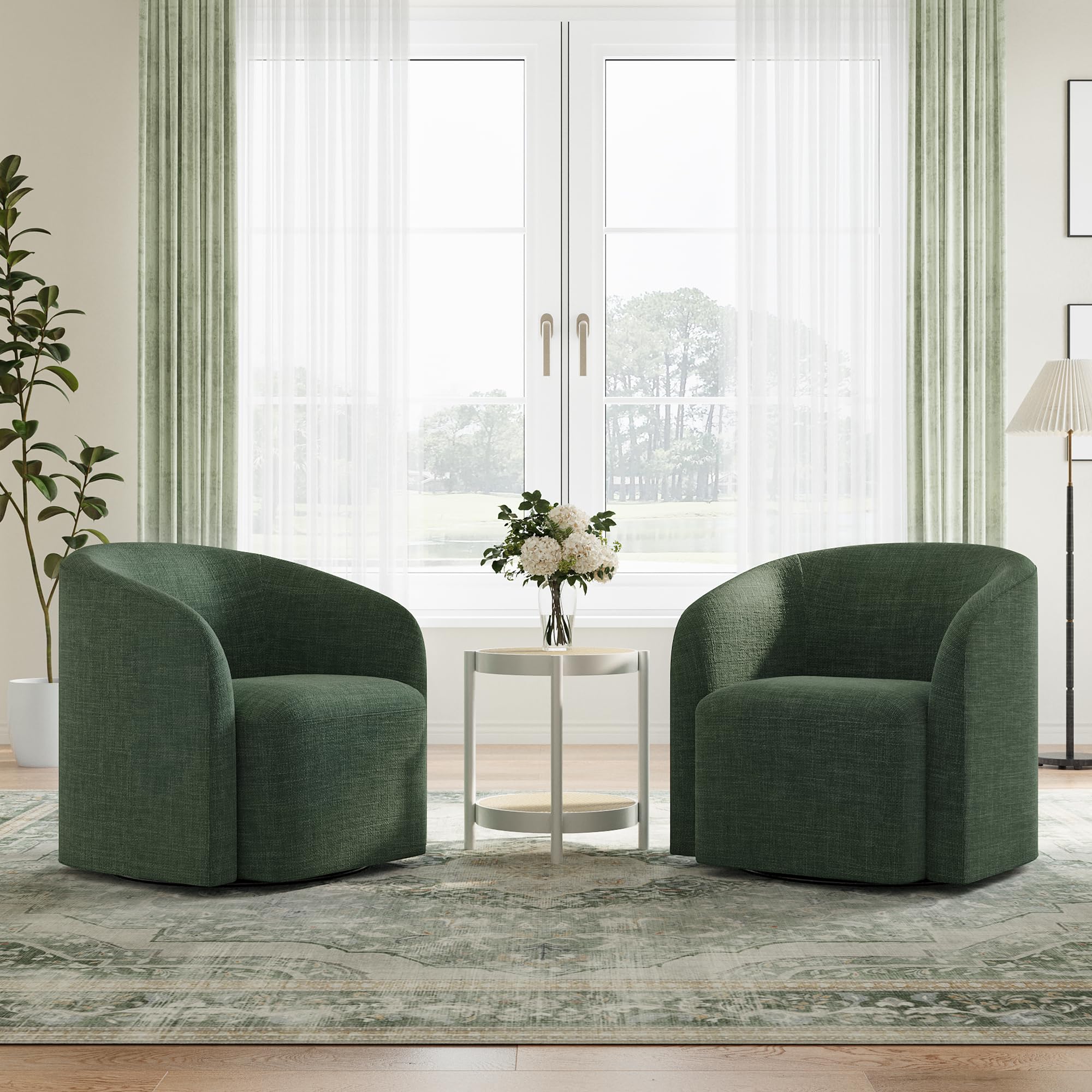 Photo 1 of *** PARTIAL SET ONLY ONE BARREL CHAIR ****COLAMY Swivel Accent Chair Set of 2, Barrel Chair with Armrest, Comfy Round 360°Mondern Armchair, for Living Room/Bedroom/Waiting Room, No Assembly, Green