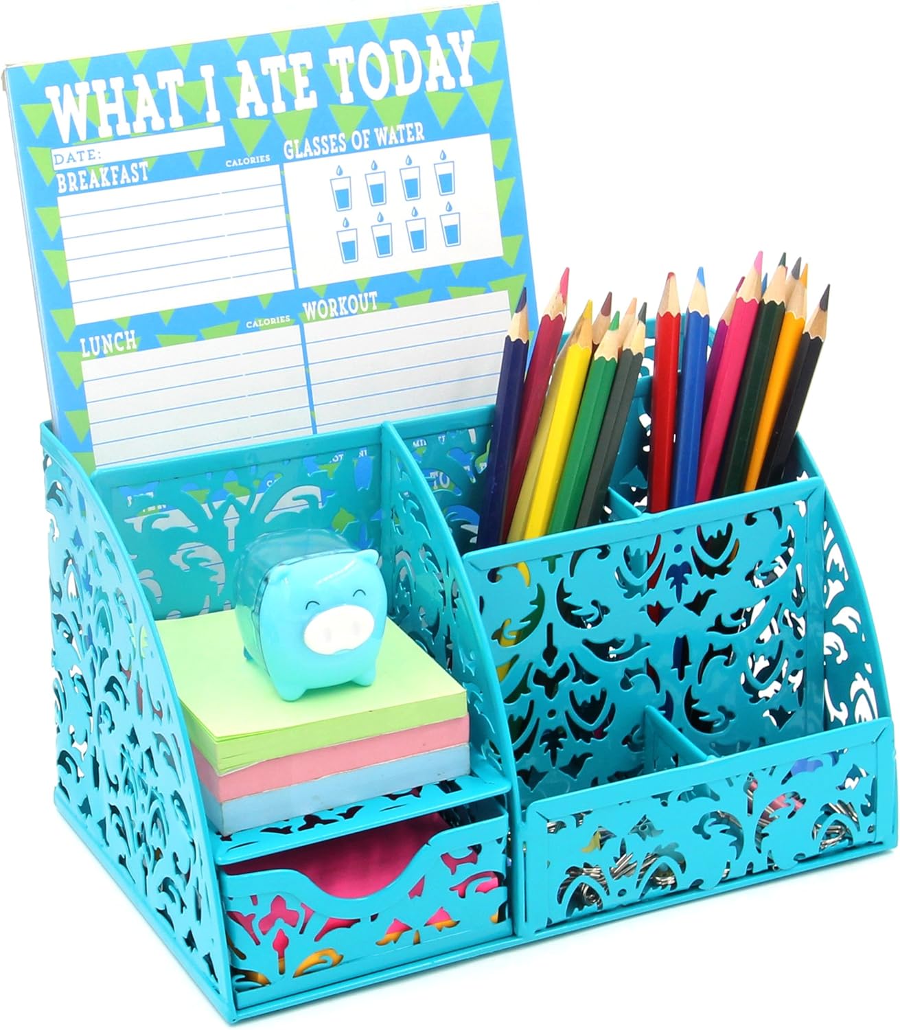 EasyPAG Office Desk Organizer Accessories Caddy with 6 Compartments and Drawer, Dark Teal : Office Products