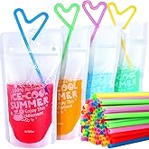 Teenitor 100Pcs Drink Pouches, Drink Pouches for Adults Alcohol, Drink Pouches with Straw Juice Pouches 100Pcs Straws, Liquor