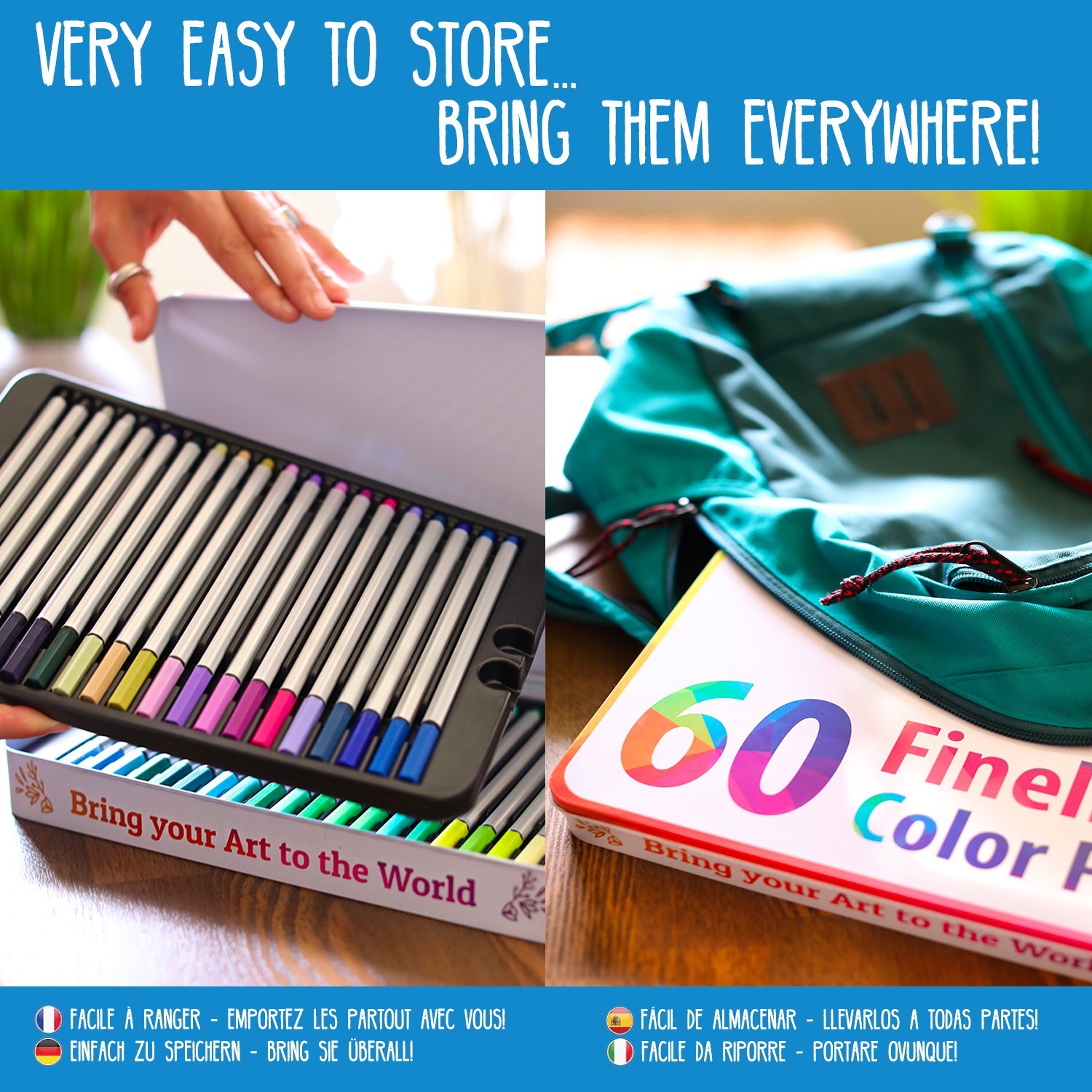 Zenacolor 60 colori unici nessun doppione Penne FineLiner 0 4mm Inchiostro a base d acqua Ideale per la calligrafia il disegno di precisione