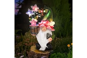 TWINKYA Outdoor Garden Gnomes Statues with Solar Lights Gnomes Gardening Birthday Gifts for Women Mom Grandma, Gnome Sculpture Figurine Outside Garden Decorations for Yard Patio Porch Lawn Backyard Decor