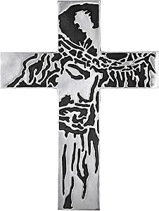 Decorative And Creative Wall Cross Metal Decorations - Large Religious Hanging Cross Wall Decor, Best For Home Decor and Gifting - Silver Nickel Finish Wall Art, Jesus Christ Design
