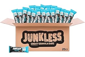JUNKLESS Chewy Granola Bar 20 Bar Family Pack Chocolate Chip – Less Sugar, Non‑GMO, Gluten‑Free, Wholesome Snack Bars for Kids & Adults