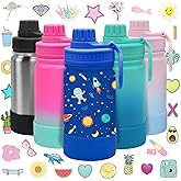 CHILLOUT LIFE 12 oz Kids Insulated Water Bottle for School with Leakproof Spout Lid and Cute Waterproof Stickers, Personalized Stainless Steel Thermos Flask Metal Water Bottle, Blue Space