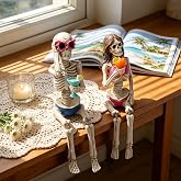 Summer Decorations Halloween Skeleton Statue - Collectible Figurines Summerween Couple with Dangling Leg Bikini Sunglass 7.5H in Perfect for Coastal Tropical Ocean Beach Pool Decor Newman House Studio