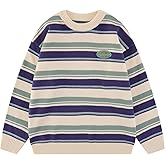 Bakyarder Striped Sweater for Women Vintage Unisex Y2k Oversized Sweaters Crewneck Long Sleeve Pullover