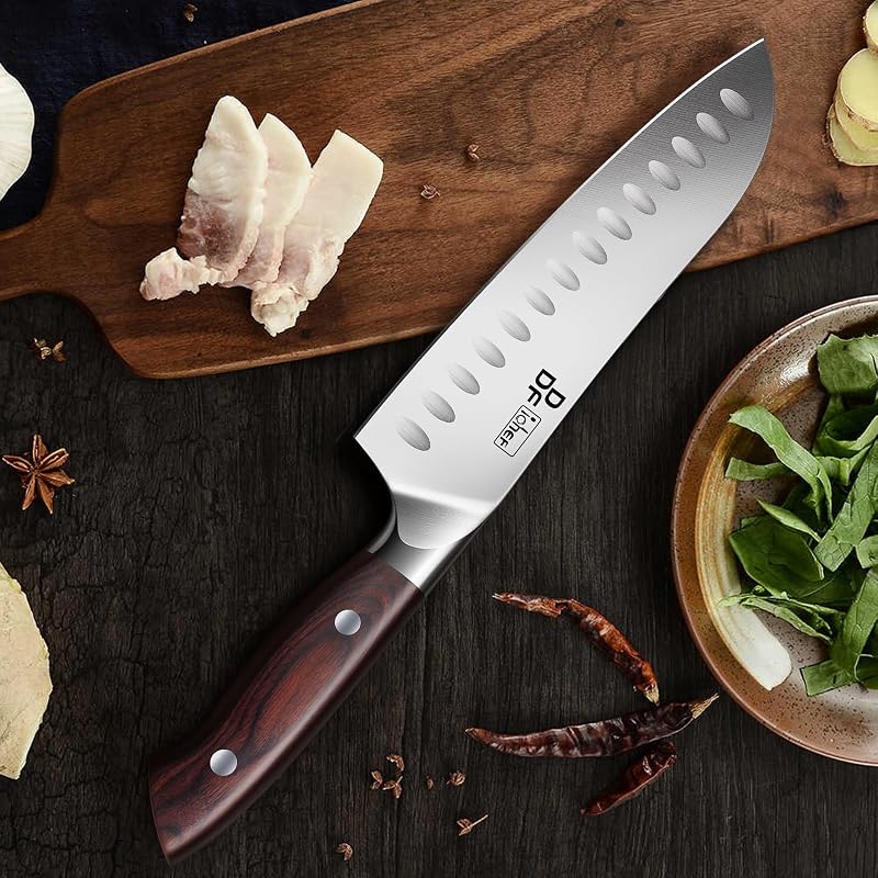 Kochmesser, Küchenmesser Santokumesser 18cm Profi Messer Scharfe Messerklinge mit Ergonomischer Griff für Haus und Restaurant — Foto 5 von 7