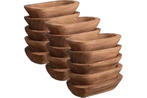 Amyhill 15 Pcs Wood Dough Bowl Bulk- 9.5 Inch Rustic Vintage Hand Carved Paulownia Wooden Candles Decoration Bowls for Home Bread Making DIY Craft(Brown)
