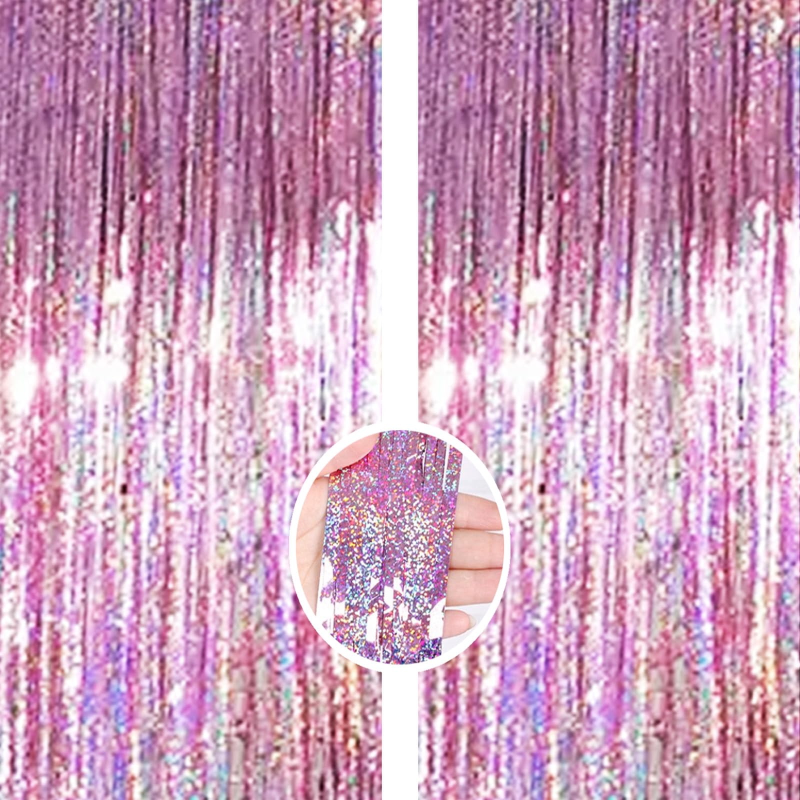 Pink Backdrop Streamers - AILEXI 2 Pack 3.2 ft x 9.8 ft Metallic Tinsel Foil Fringe Curtains for Photobooth Party Decor