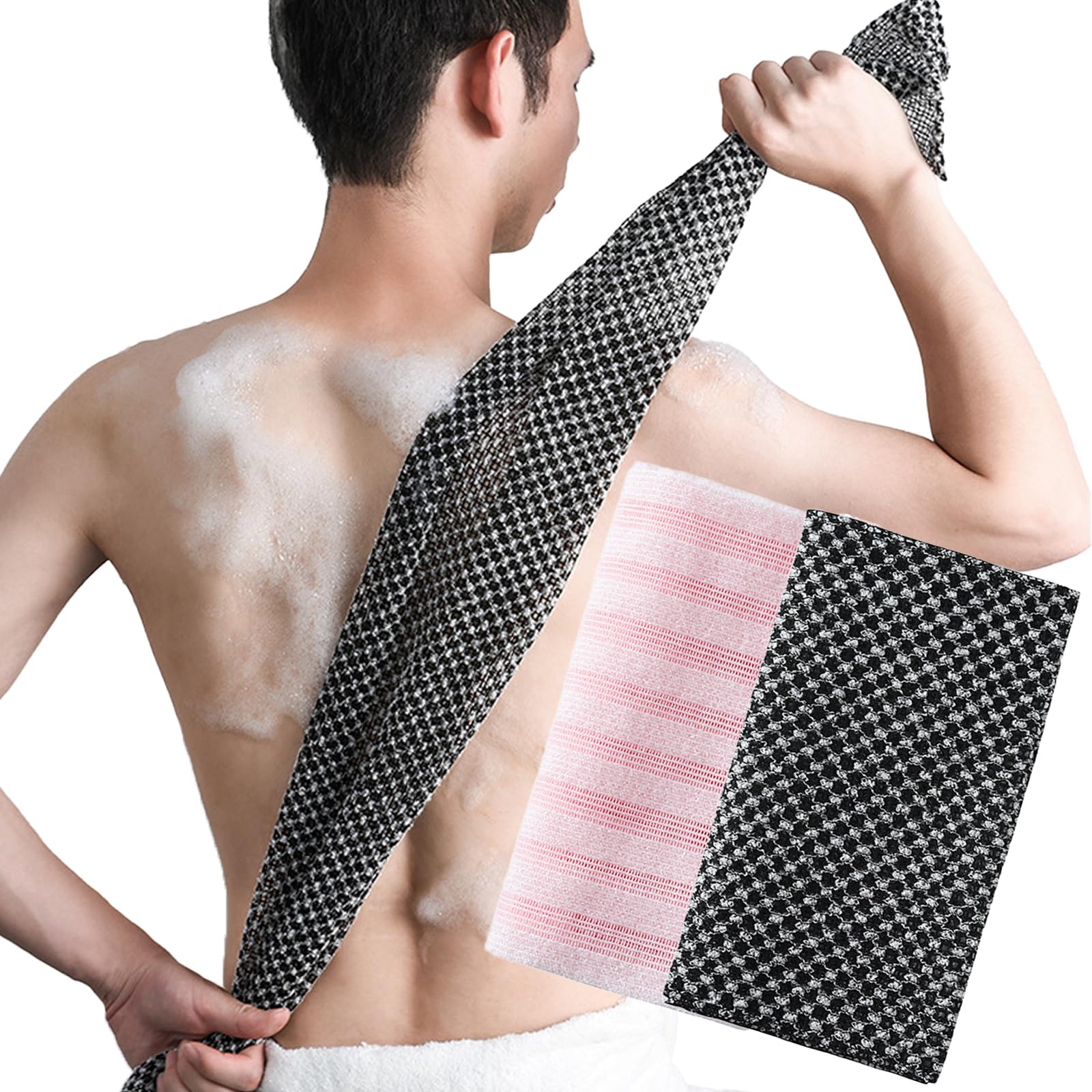 2PcsExfoliating Washcloth Extra,Exfoliating Towel,Long Exfoliating Towel,For use in the Shower and Washing to Exfoliate and Smooth the Skin's Surface,Back Scrub Massage,For both men and women