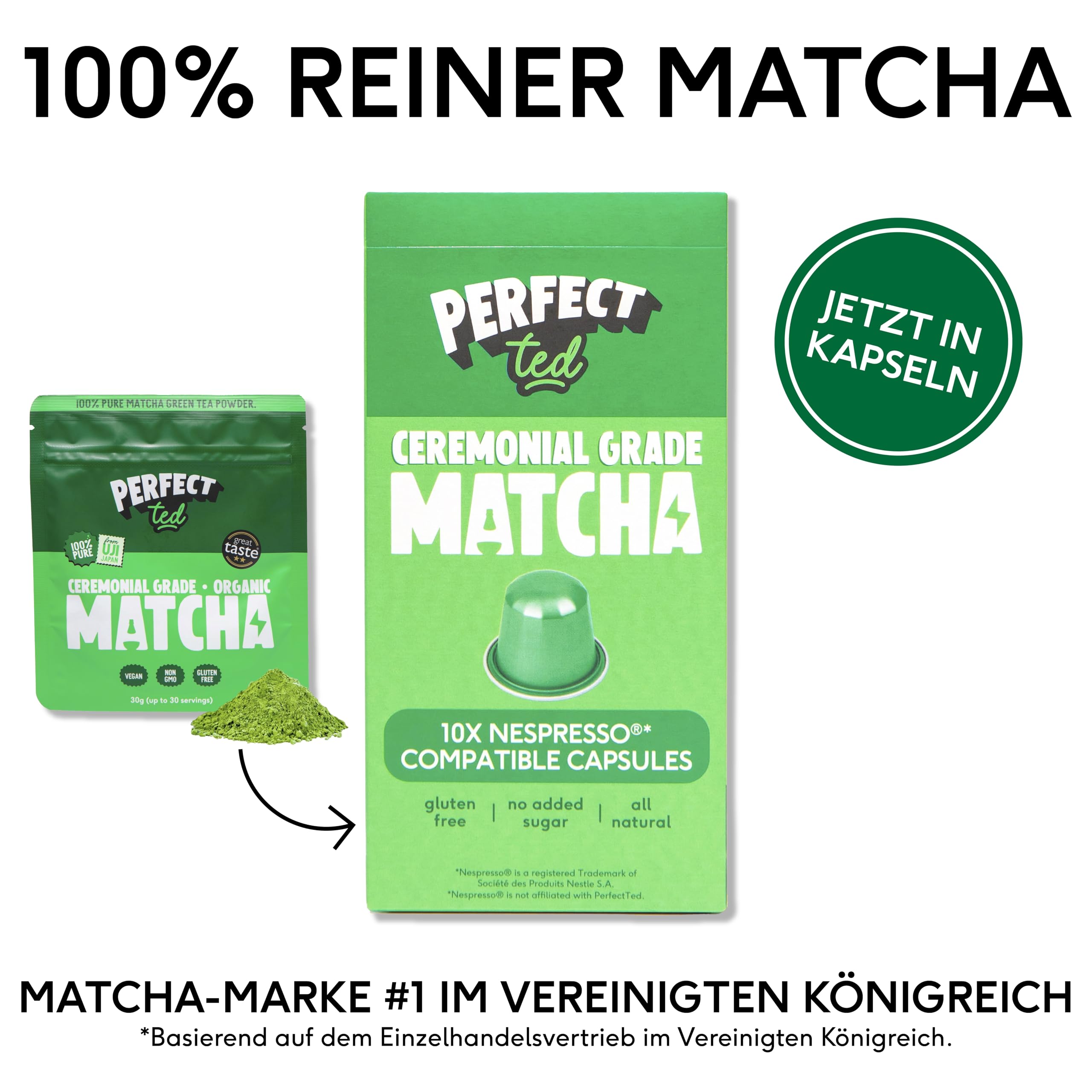 Perfect Ted Kapseln | Original | 60 Kapseln kompatibel mit Nespresso®- Maschinen | Matcha-Pulver in zeremonieller Qualität | Matcha Latte | Japanischer Herkunft 2