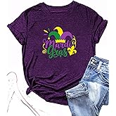 Mardi Gras Shirts for Women: Fat Tuesday Shirt Funny Mask Graphic Tee Carnival Short Sleeve Shirt New Orleans Party Top