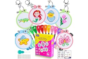 Ecoofor 6 Sets Cross Stitch Kits for Kids 7-13 Embroidery kit for Kids Backpack Charms Cross Stitch Kits for Beginners Christmas Gifts with Instructions