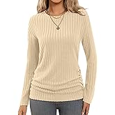 Bliwov Long Sleeve Shirts for Women Fall Fashion Outfits CrewNeck Tops Sides Ruched Spring Pullover Sweaters Tunic Clothes