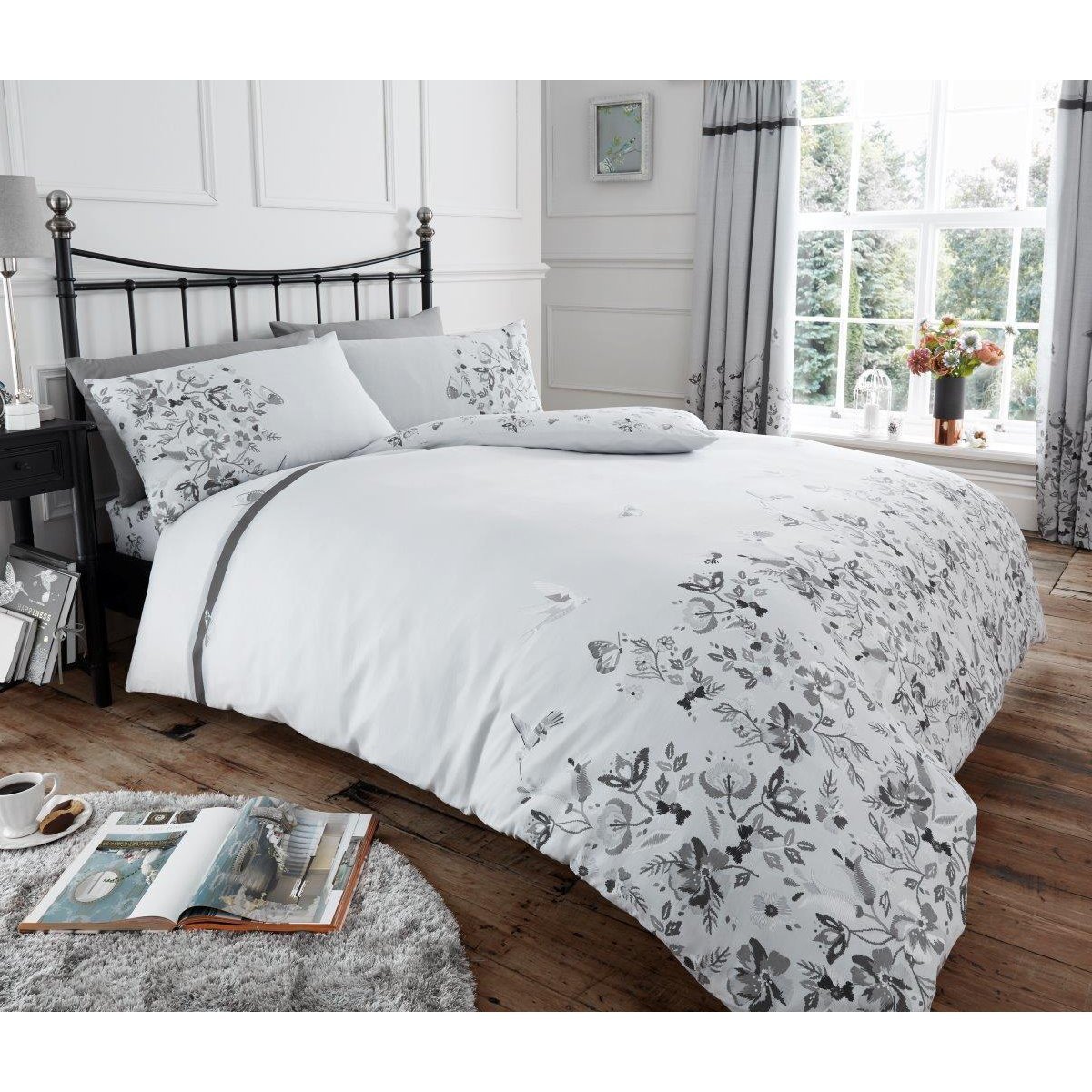 GC GAVENO CAVAILIA Luxury Printed Duvet Cover, Polycotton Reversible Bedding Quilt Set, Maria-Grey, Double