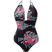 B2prity Women's One Piece Swimsuits Tummy Control Swimwear Slimming Monokini Bathing Suits for Women Backless V Neck Swimsuit