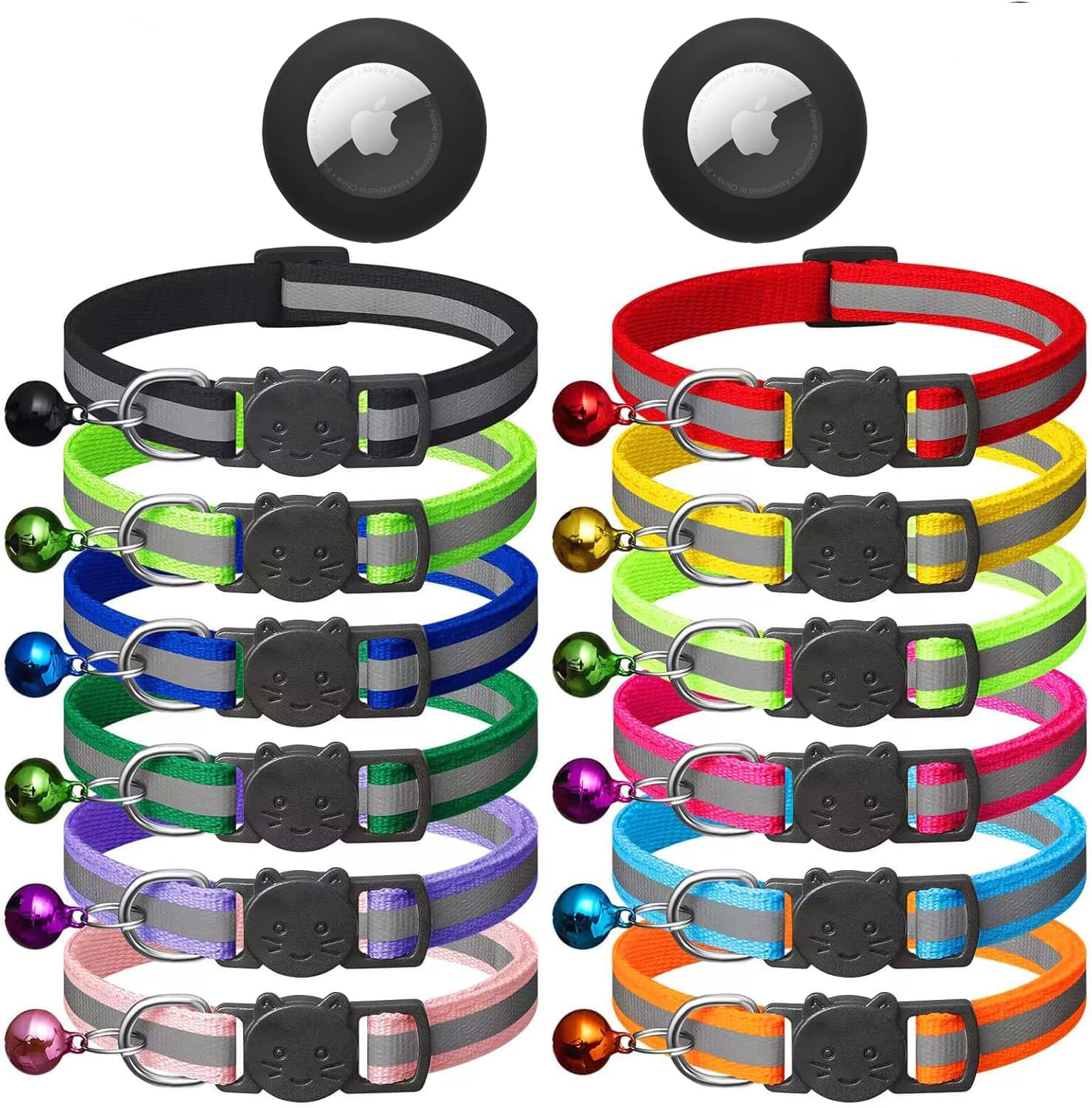 Photo 1 of 14 Pack Airtag Cat Collar Reflective-Breakaway with AirTag Holder and Bells,Adjustable 7.5''-12.5'',Safety Kitten Collar, Ideal for Girl Boy Cats,Pet Supplies,Stuff(12 Colors and 2 AirTag Holders).