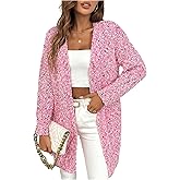 MakeMeChic Women's Chunky Popcorn Cardigan Oversized Open Front V Neck Long Sleeve Knit Cozy Sweaters