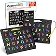 PicassoTiles 2-in-1 Magnetic Drawing Board Toy 12x10 inch Large Magnet Bead Tablet Pad with 2 Facings Alphabets STEM Educational Erasable & Reusable Learning Writing Playboard in Black PTB03
