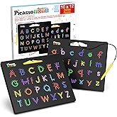 PicassoTiles Magnetic Alphabet Board 12x10 in Dual Sided Learning Pad with Upper and Lowercase Letter Tracing Stylus Pen Reusable Erasable Educational Toy Kids Preschool Montessori Writing Tool PTB03