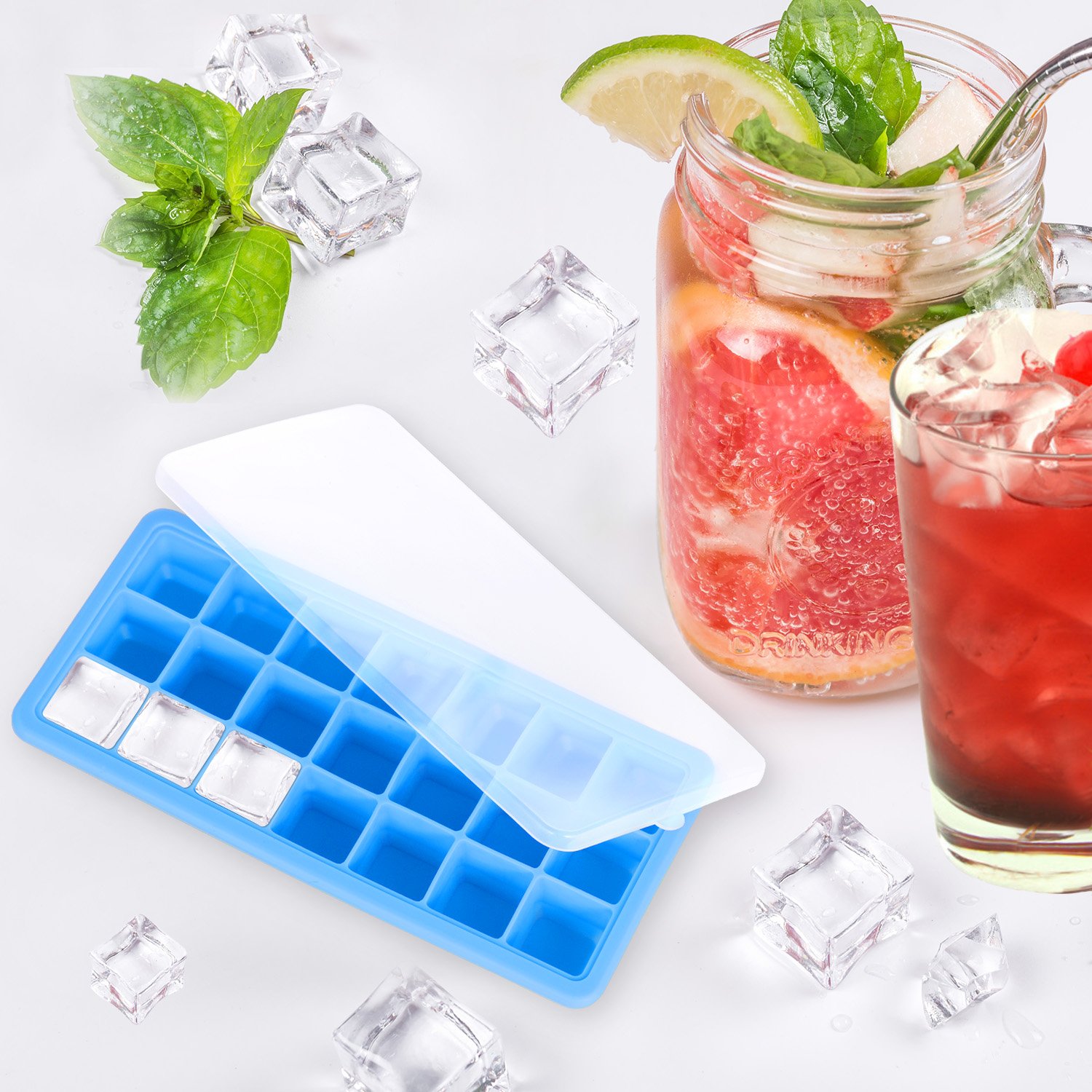 Adoric 2 Set silicone Ice Cubes Molds with Lids - Blue & Yellow