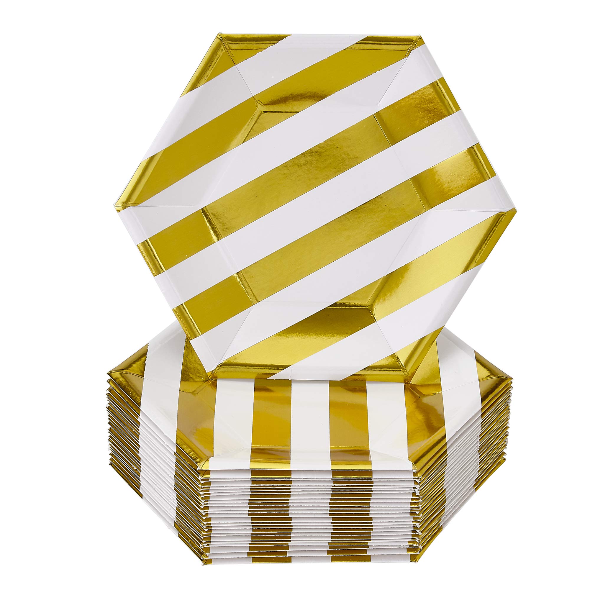 Silver Spoons DISPOSABLE SIDE PLATES | 24 pc | Heavyweight Paper | Stripe - Gold | 7.5", 1896