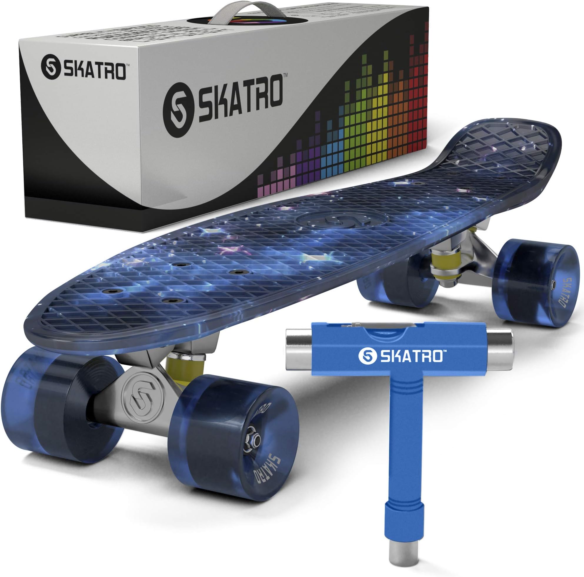 skatro - Mini Cruiser Skateboard. 22x6inch Retro Style Plastic board Comes Complete