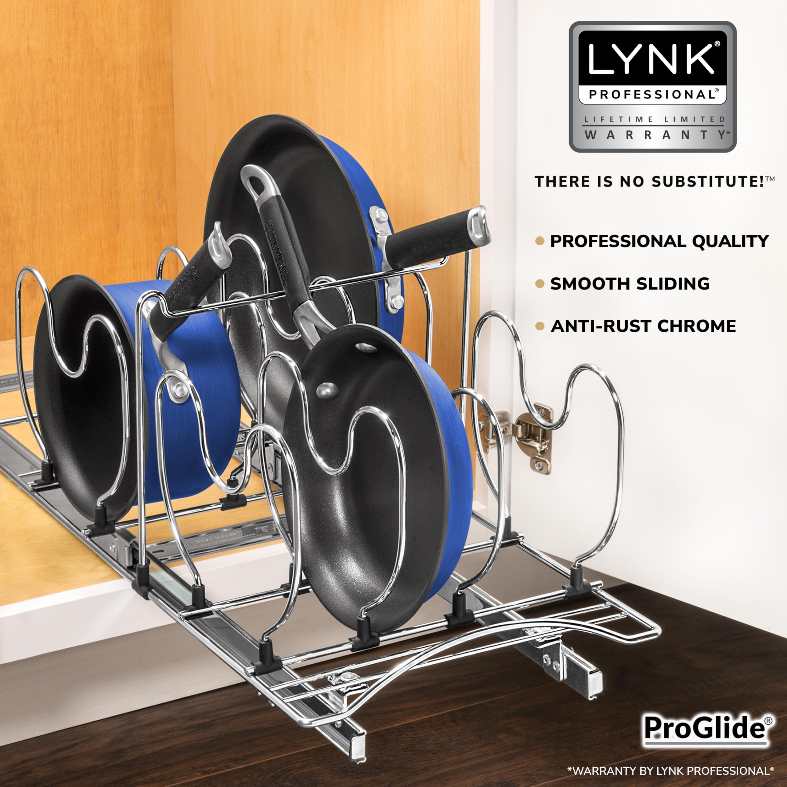 LYNK PROFESSIONAL® Pot and Pan Organizer for Cabinet - Pull Out Pan Organizer Rack - Slide Out Pans and Pots Lid Drawer - Under Cabinet Kitchen Organization and Sliding Storage - 11