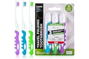 LINGITO Travel Toothbrush, Portable Toothbrush Built in Cover, Travel Size Toothbrush Hiking, Camping, Traveling, Folding Toothbrushes, Collapsible Multi Color Travel Toothbrush Kit (3 Pack Firm-Multicolor)