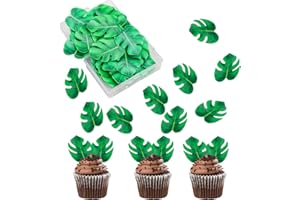 MOROFME 48pcs Edible Tropical Turtle Leaves Cupcake toppers, Palm Leaf Cake Topper, Edible Wafer Paper Leaf Cake Decoration for Hawaii Aloha Jungle Summer Theme Wedding Birthday Baby Shower Party
