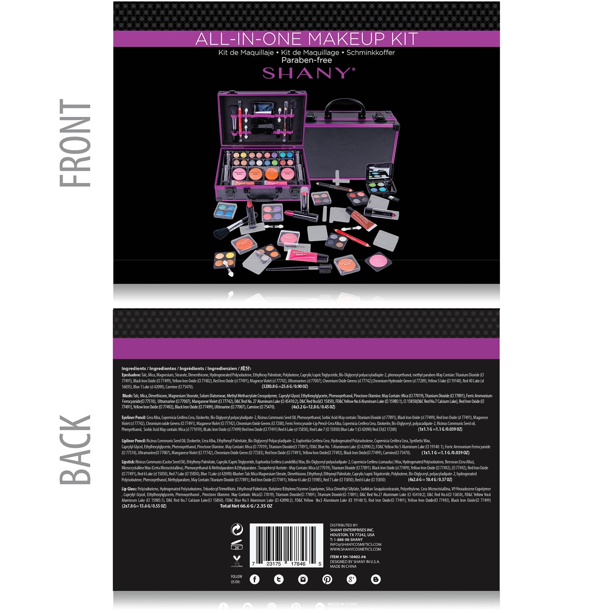 SHANY Carry All Make up Train Case with Pro Makeup Set, Beauty Brushes, Lipsticks, Eye Shadows, Blushes, Powders, and more - Reusable Cosmetics Storage Organizer - Premium Gift Packaging - Purple