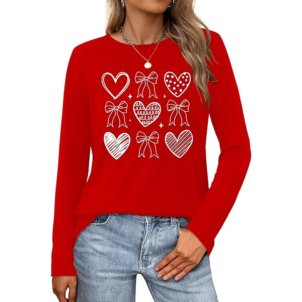 Valentines Day Long Sleeve Shirts Women Cute Love Heart Graphic T