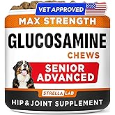 Senior Advanced Glucosamine Chondroitin Joint Supplement for Dogs - Hip & Joint Pain Relief Pills - Large & Small Breed - Hip Joint Chews Canine Joint Health - Chews Older Dogs - Bacon Flavor-120Ct